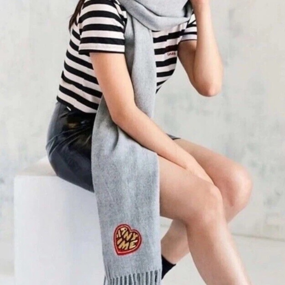 Urban Outfitters-Heart Any Time Scarf-Color: Grey-Size: 72" × 25.5"